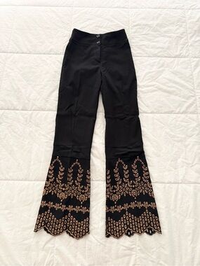 Vintage Amnesia Embroidered Scalloped Flare Trousers